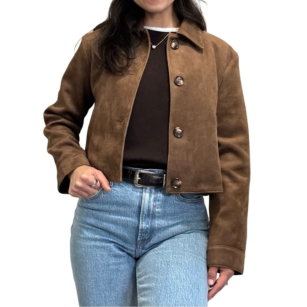 Zara Faux Suede Button Closure Cropped Jacket Size XS